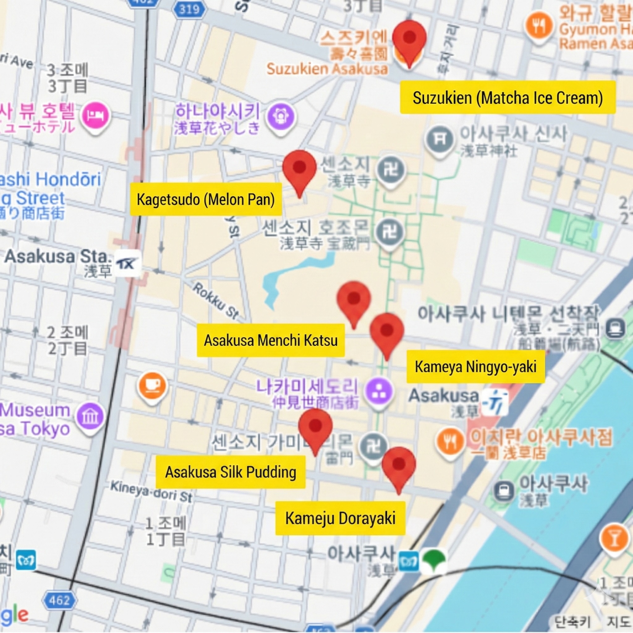 Asakusa snack map and recommended street food route