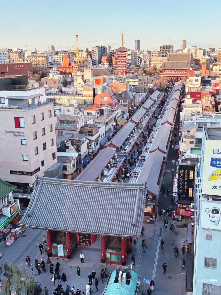 Asakusa Sensoji Temple and Nakamise-dori street panoramic view