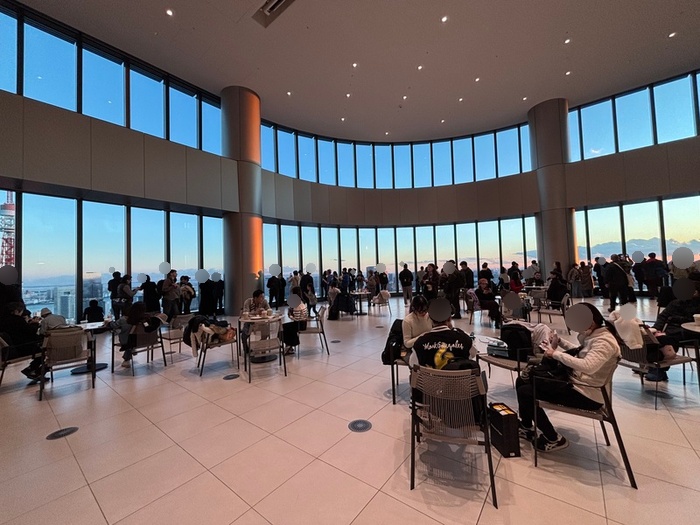 Blue hour view from Sky Room observatory cafe with Tokyo Tower lit up