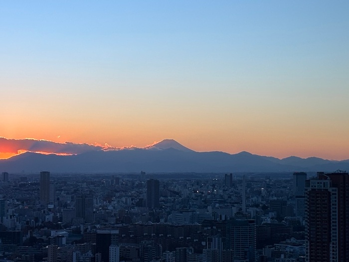 Mt. Fuji silhouette visible from Azabudai Hills observatory on a clear day