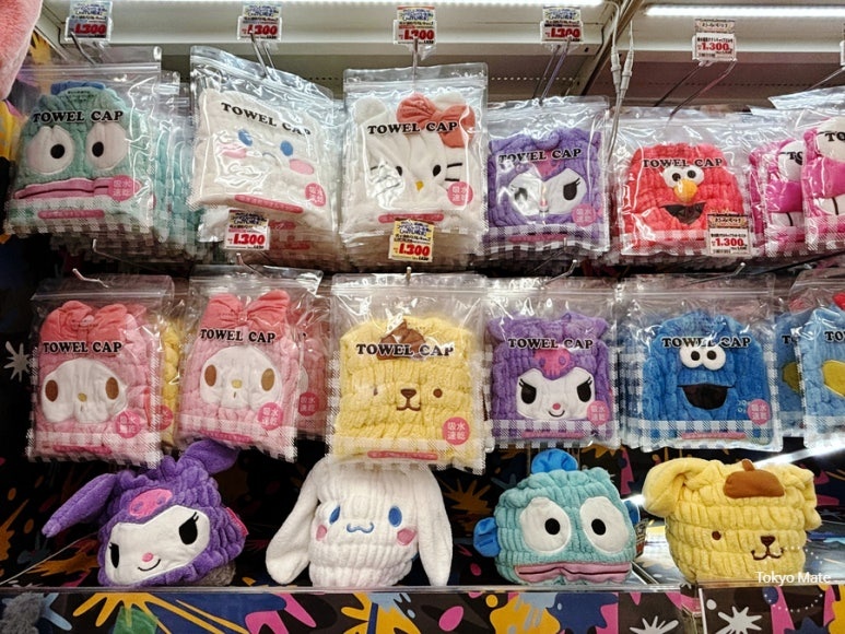 Sanrio character goods on the shelves at Don Quijote
