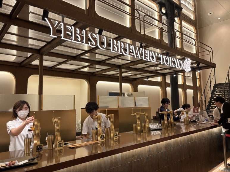 Fresh beer taps at Ebisu Brewery Tokyo taproom