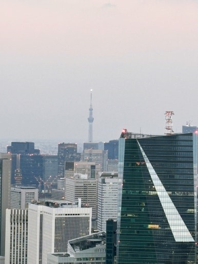 Panoramic Tokyo night view of Tokyo Tower and Tokyo Skytree from Roppongi Hills Tokyo City View Observatory