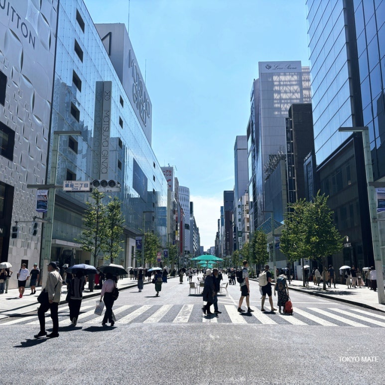 Ginza Chuo-dori as a pedestrian street with cars blocked off