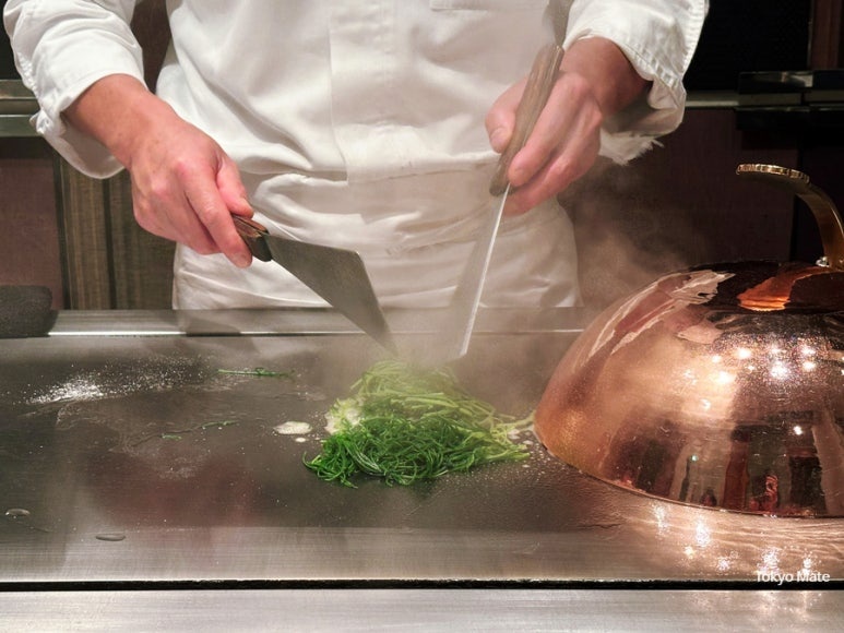Keyakizaka chef preparing sea bream meuniere