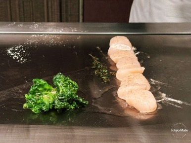 Scallop saute cooking process at Keyakizaka