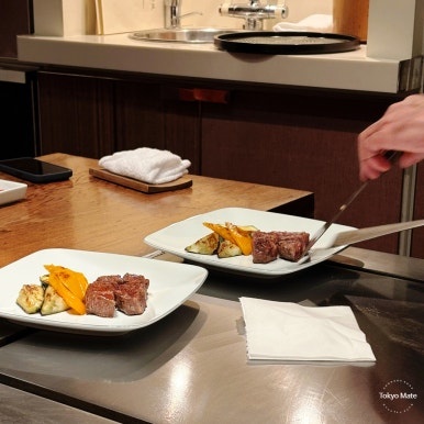 Japanese F1 beef steak plating at Keyakizaka