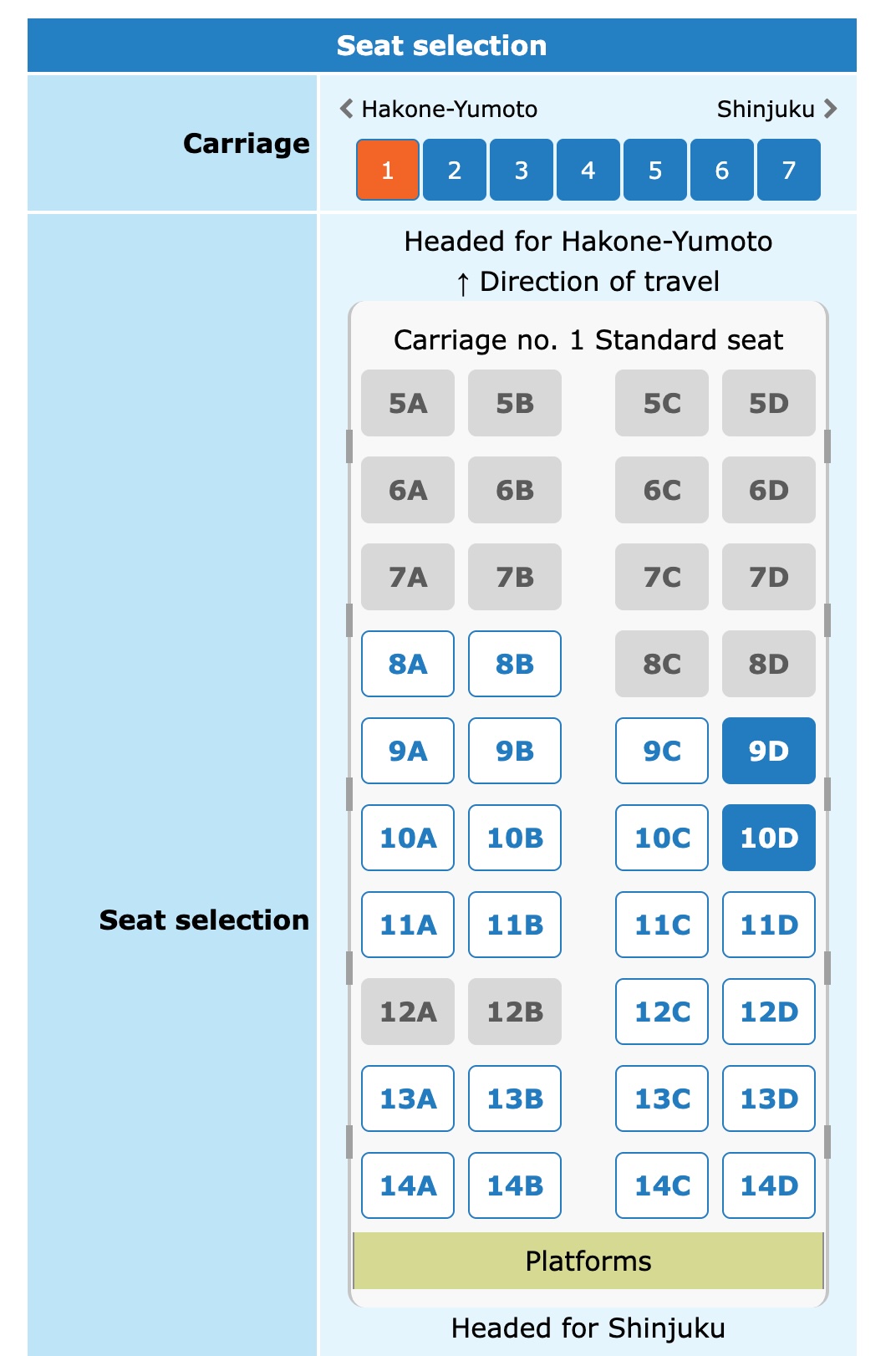 Romance Car seat layout screen