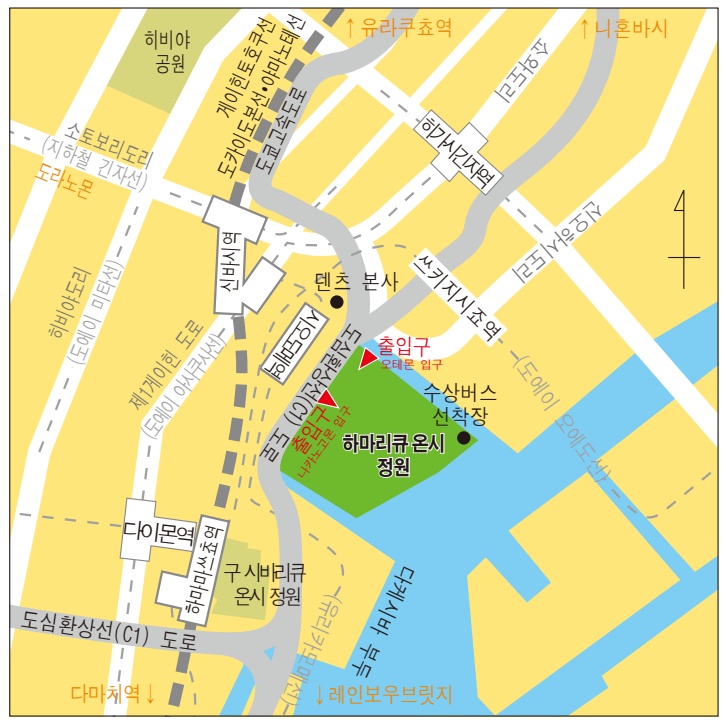 Hamarikyu Onshi Garden Nakanogomon and Otemon entrance map