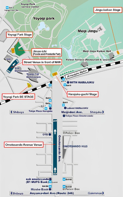 Venue map for Harajuku Omotesando Super Yosakoi 2026