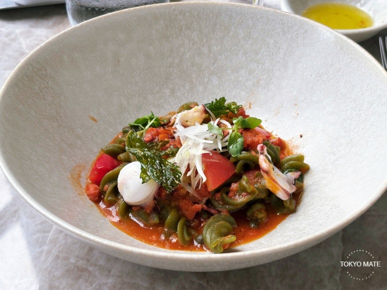 Janu Mercato octopus ragu basil fusilli pasta