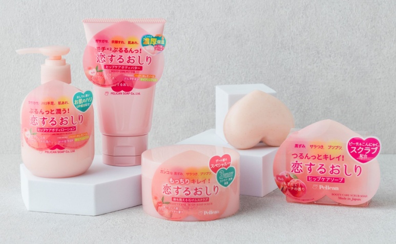 Koisuru Oshiri series full lineup: soap, lotion, scrub, body butter