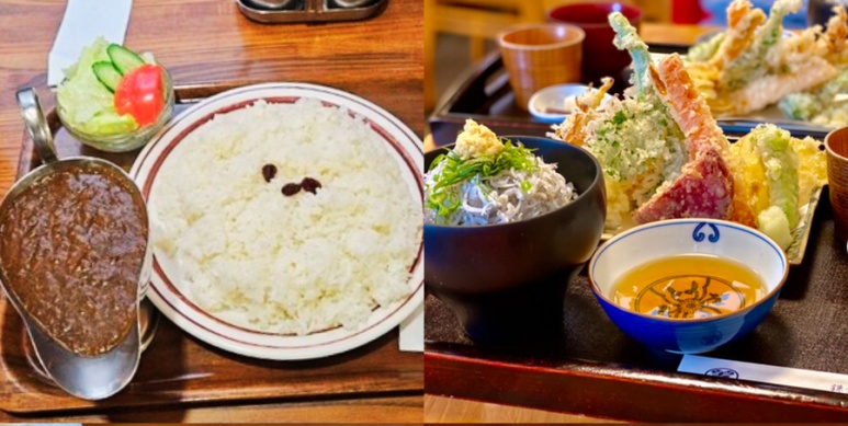 Kamakura restaurants Caraway curry and Akimoto shirasu don