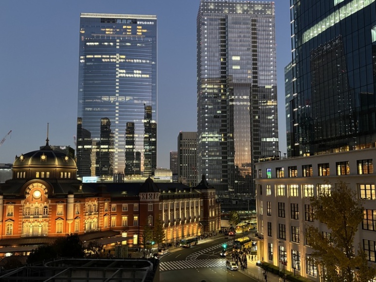 Tokyo Station and KITTE night view from 5th floor observatory