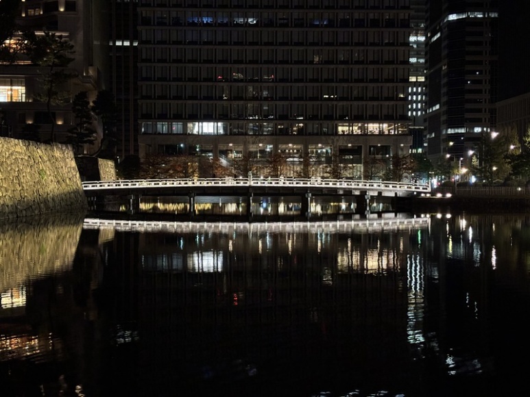 Wadakura moat bridge at night