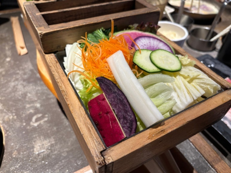 Fresh seasonal vegetables platter for shabu-shabu
