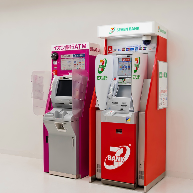 Aeon Bank and Seven Bank ATM locations on the 2nd floor of Narita Airport Terminal 3