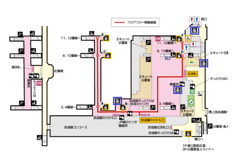 JR Nippori Station coin locker location map with four spots