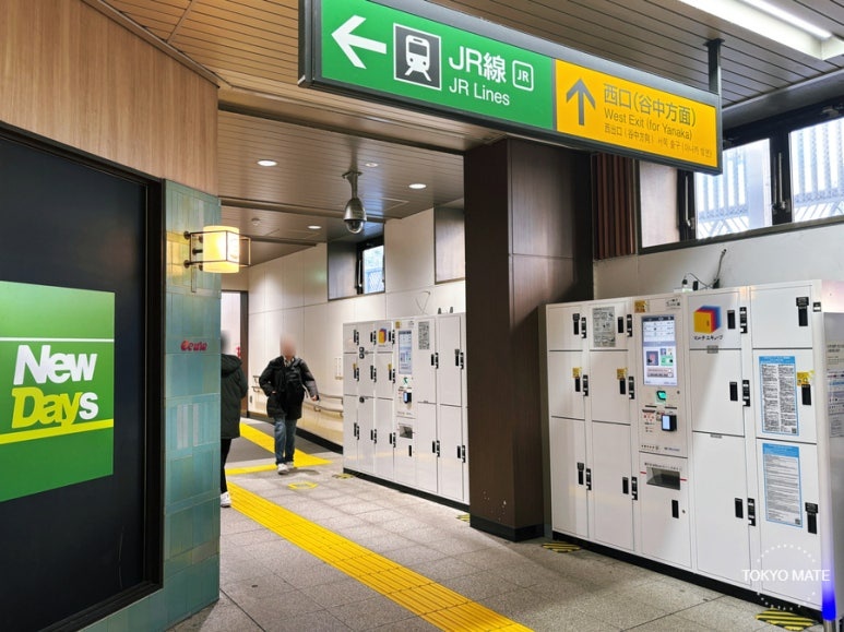 JR Nippori Station North Gate west exit passage coin lockers outside the gates