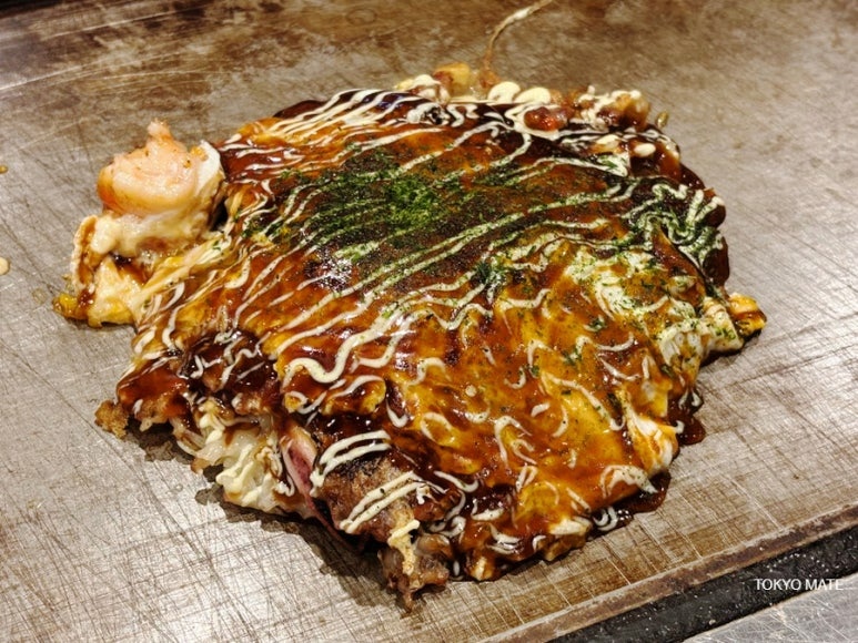 Tripletama okonomiyaki at Fukutaro main store