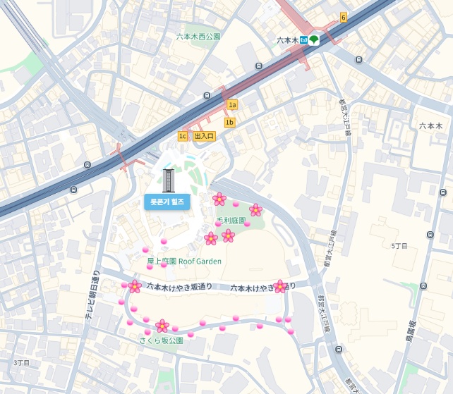 六本木ヒルズ桜マップ さくら坂と毛利庭園