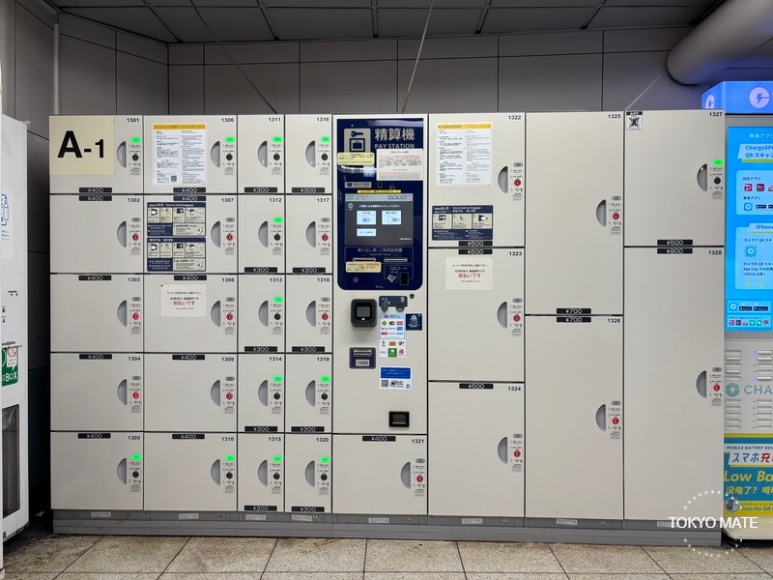 Coin lockers at Roppongi Station Hibiya Line Exit 3, availability at 1 PM