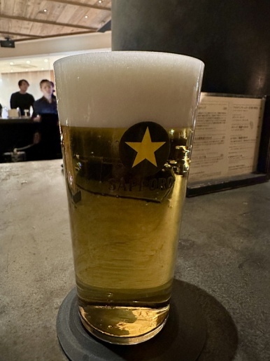 A glass of First draft beer at Sapporo The Bar Ginza