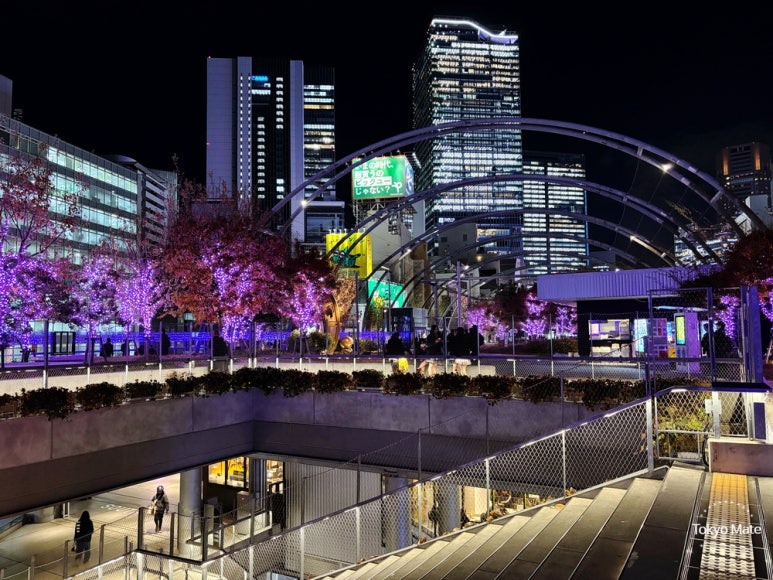 Miyashita Park 4F illumination glowing with purple lights