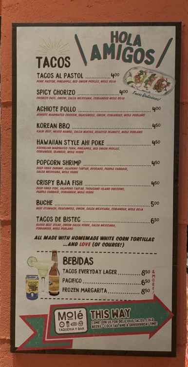 Mexican restaurant menu board