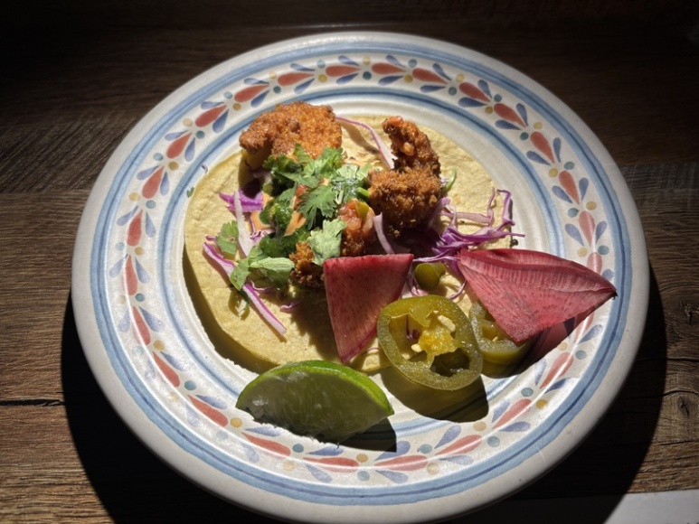 Close-up of terrace dining food