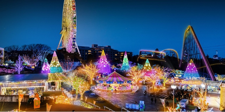Yomiuriland winter Jewellumination night illumination, family amusement park accessible via Keio Line from Shinjuku