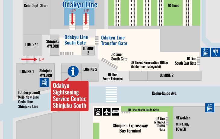 Shinjuku Station south exit luggage storage Odakyu tourist service center