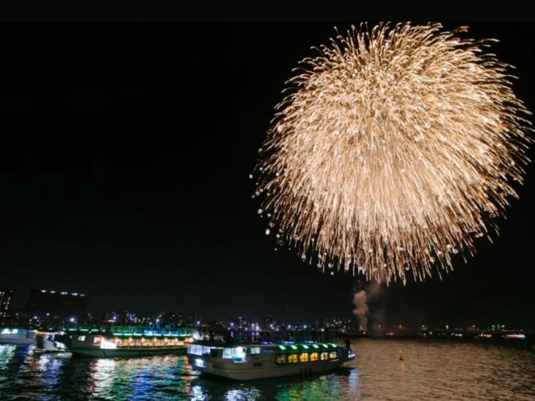 Traditional cruise boat Sumida River Fireworks with dinner included