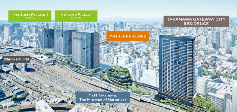 THE LINKPILLAR twin towers overview at Takanawa Gateway City