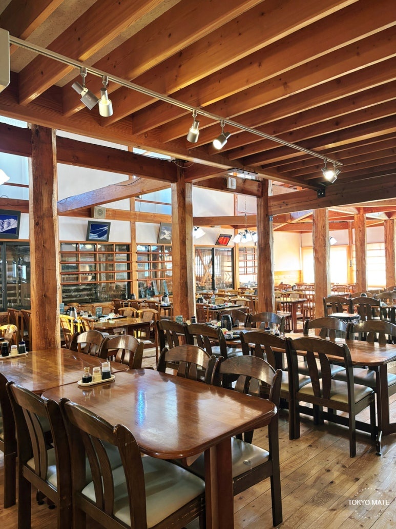 Inside the dining hall at Murodo Sanso