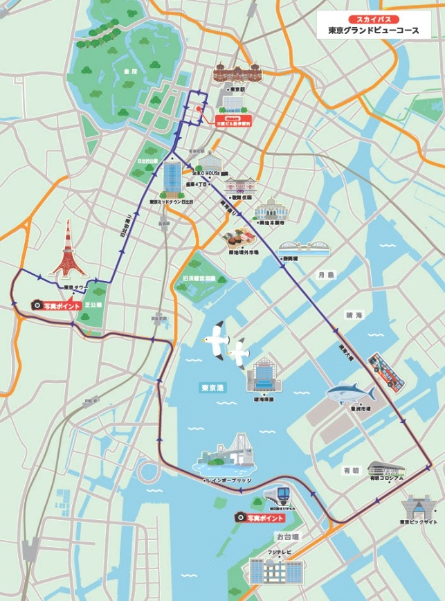 SkyBus Tokyo Grand View course route map - Azabudai Hills Tokyo Tower