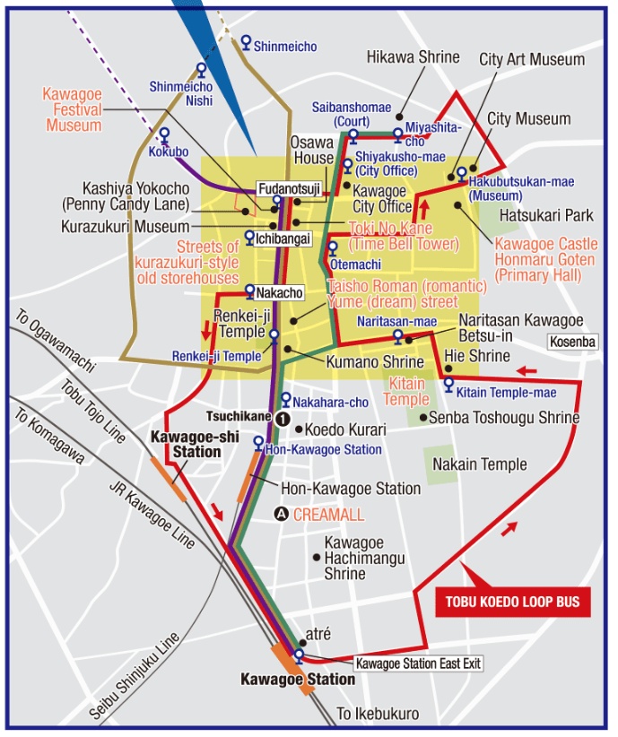 Tobu Kawagoe Discount Pass Kawagoe free bus area map