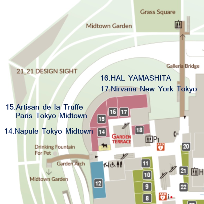 Roppongi Tokyo Midtown Garden Terrace restaurant floor map