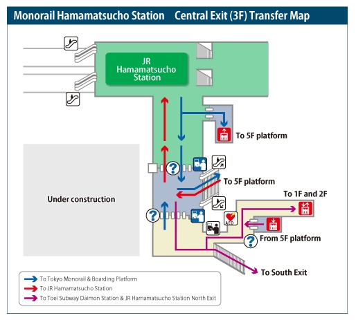 Transfer from Tokyo Monorail Hamamatsucho Station to JR Hamamatsucho Station