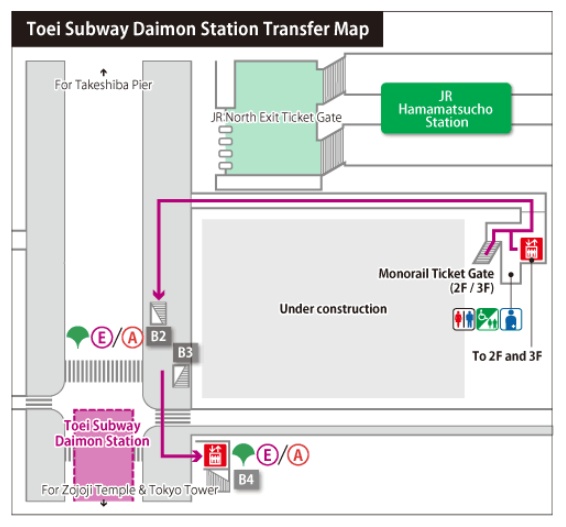 How to transfer from Hamamatsucho Monorail Station to Daimon Station