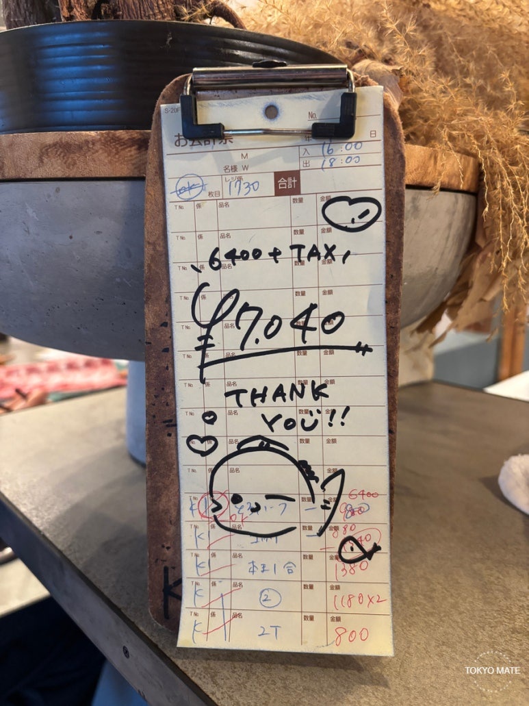 The bill at Maguro Mart, paid with our own money