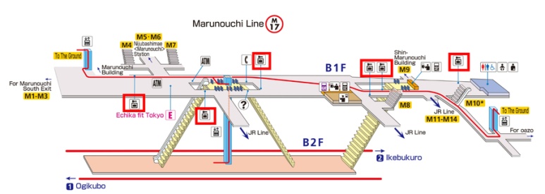 Tokyo Station Marunouchi coin locker and luggage storage map