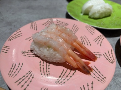 Sweet shrimp sushi at Nemuro Hanamaru, 308 yen