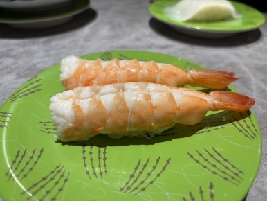 Shrimp sushi at Nemuro Hanamaru, 418 yen