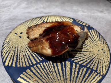 Freshwater eel sushi at Nemuro Hanamaru, 550 yen