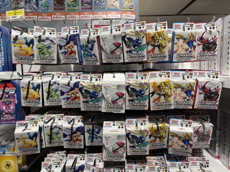 Pokemon card shelf inside the Tokyo Station Pokemon Store