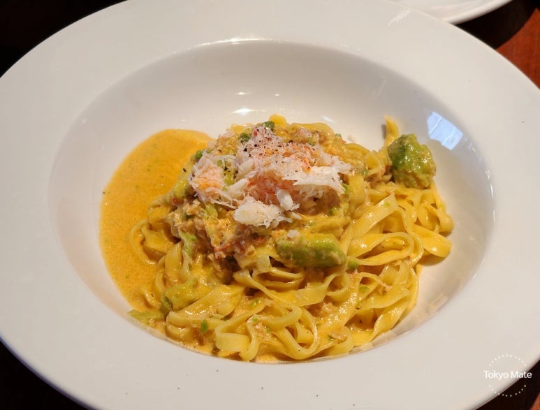 Thick Tagliatelle Pasta with Crab and Avocado Cream Sauce