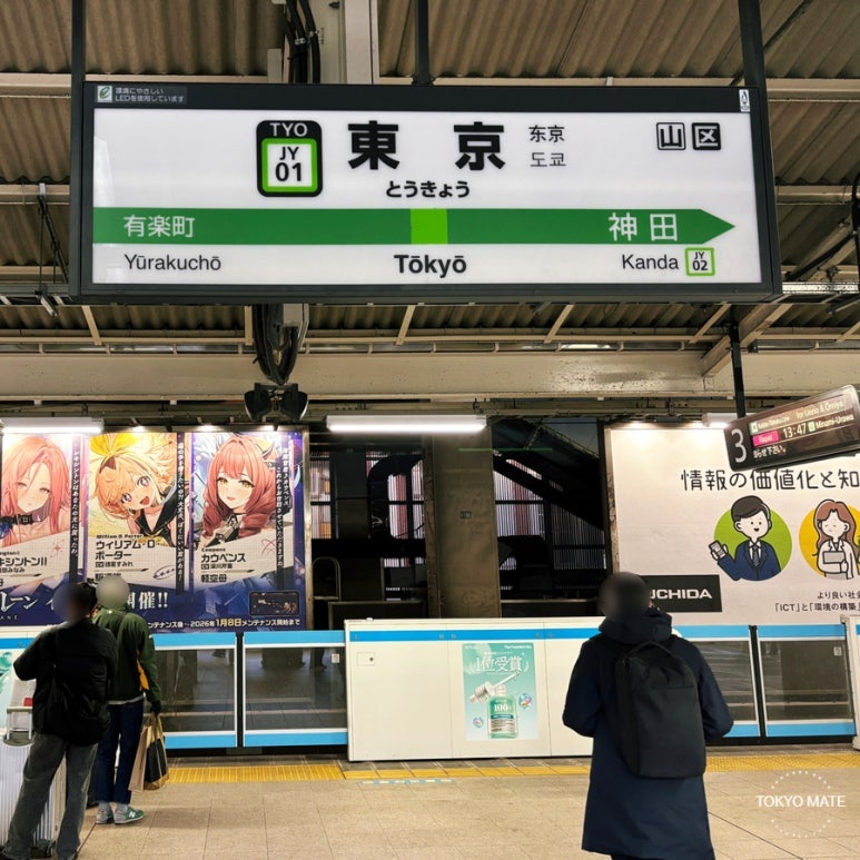 JR Yamanote Line platform sign at JY01 Tokyo Station