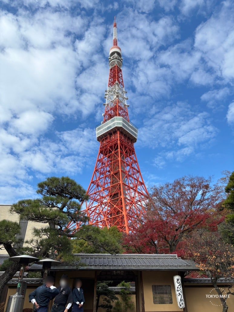 Tofuya Ukai Japanese garden with Tokyo Tower visible above
