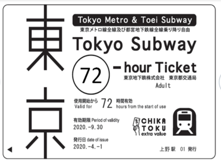 Tokyo Subway Ticket 24/48/72-hour unlimited pass
